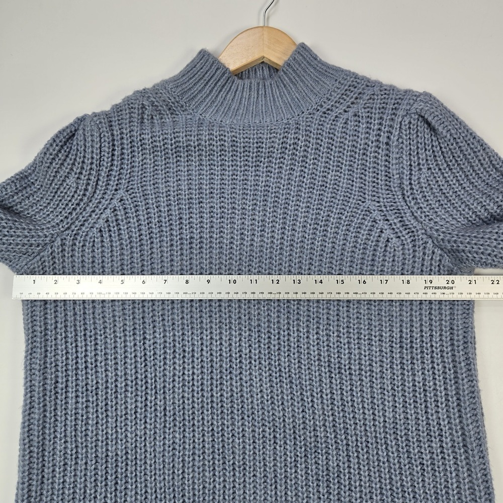 Boden Sweater Womens 6 Blue‎ Mock Neck Puff Shoulder Wool Alpaca Rib Knit - Picture 7 of 8